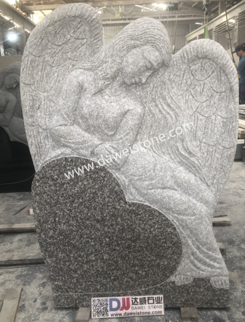 G664 Brown/G603 Grey Weeping Angel Heart Granite Headstone