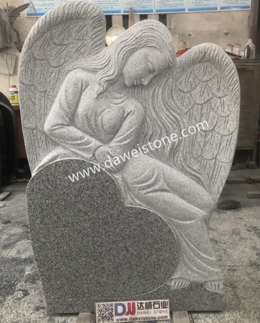 G664 Brown/G603 Grey Weeping Angel Heart Granite Headstone