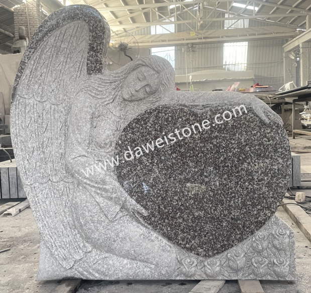 G664 Brown/G603 Grey Weeping Angel Heart Granite Headstone