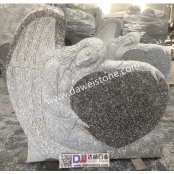 G664 Brown/G603 Grey Weeping Angel Heart Granite Headstone